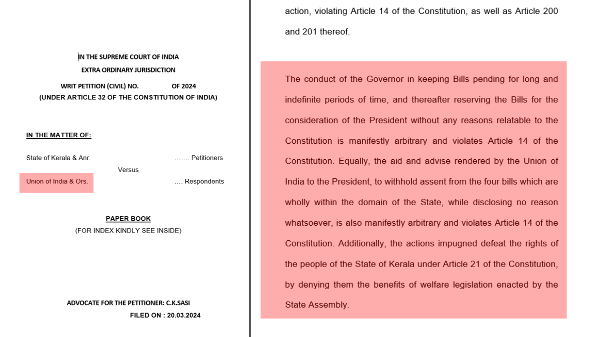 KERALA PETITION AGAINST PRESIDENT  KERALA GOVT IN SC  KERALA GOVT AGAINST PRESIDENT  WRIT PETITION AGAINST PRESIDENT