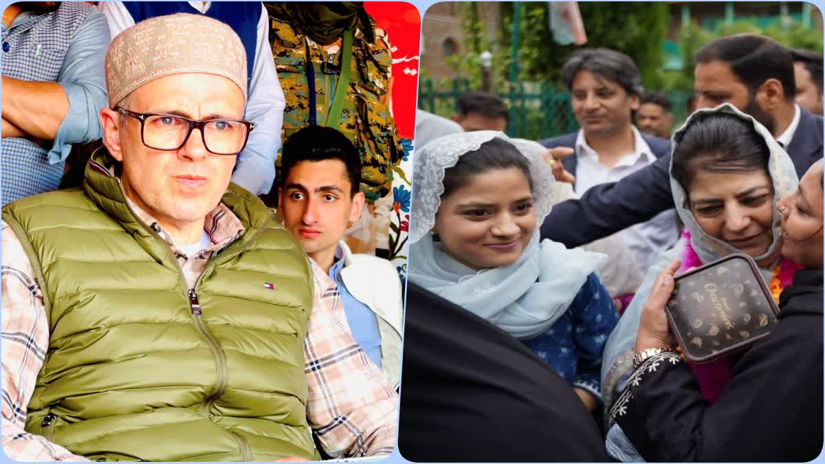 Etv Bharatomar-abdullahs-two-sons-and-mehboobas-daughter-in-election-campaign