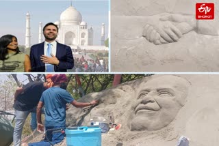 सैंड आर्टिस्ट द्वारा तैयारी की गई कलाकृतियां.