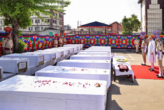 Union Home Minister Amit Shah pays his last respects to 26 people killed in the Pahalgam terror attack, in Srinagar, Jammu and Kashmir.