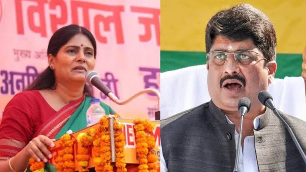 Apna Dal (Sonelal) leader Anupriya Patel (L) and Raghuraj Pratap Singh alias Raja Bhaiya