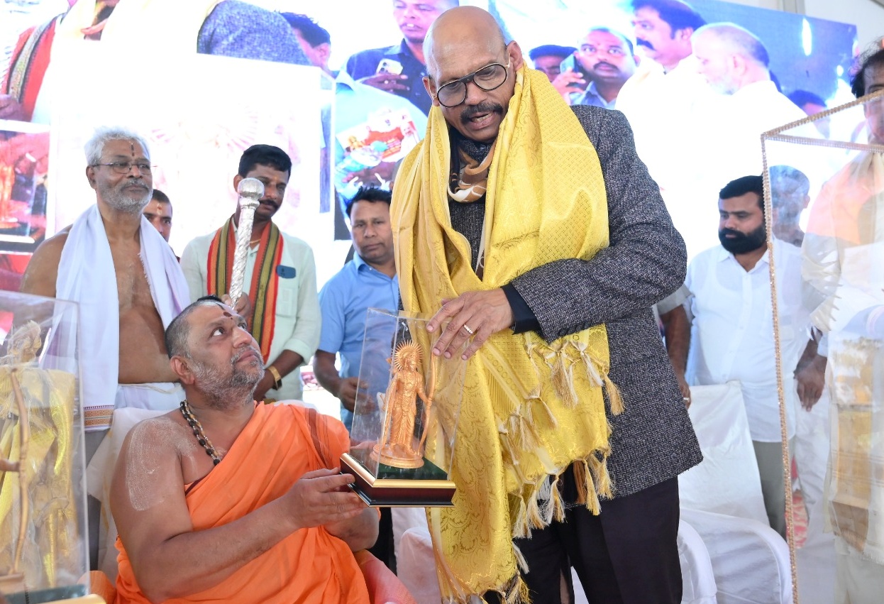 Foundation stone for installation of 108 feet statue of Lord Rama