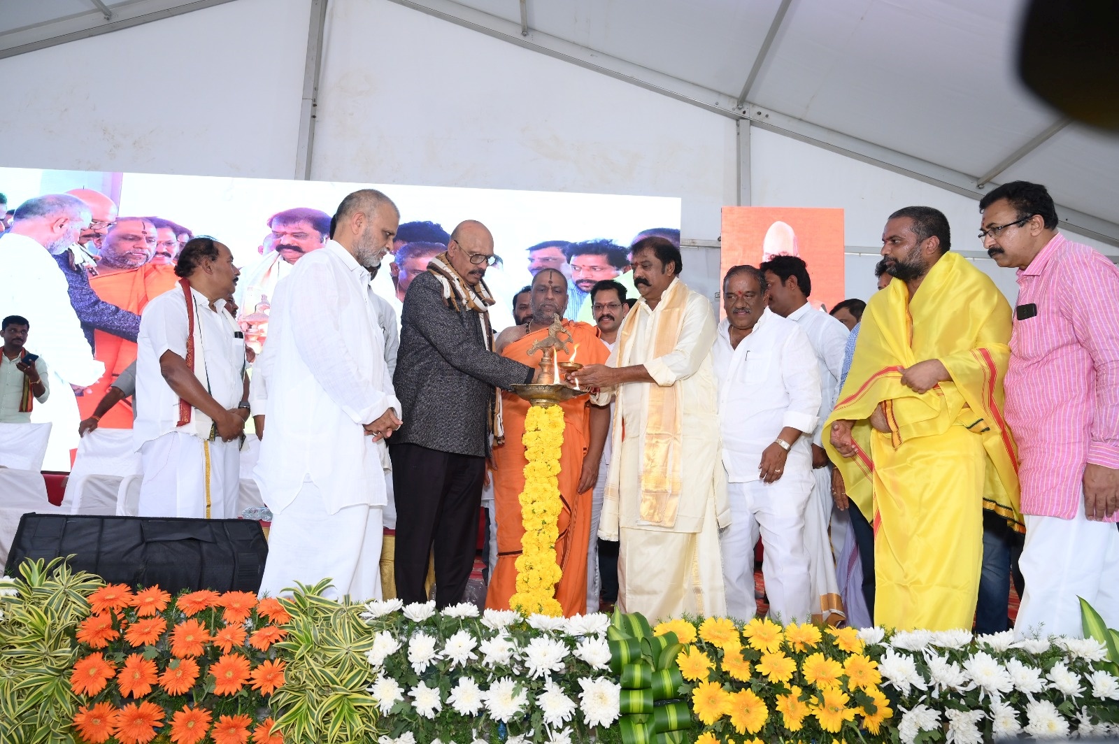 Foundation stone for installation of 108 feet statue of Lord Rama