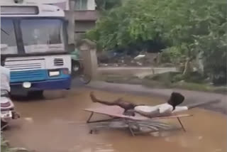 Young Man protest On Roads Condition