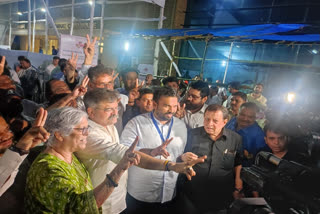 Newly elected Mumbai Cricket Association President Ajinkya Naik celebrates with his supporters at the Wankhede Stadium in Mumbai.