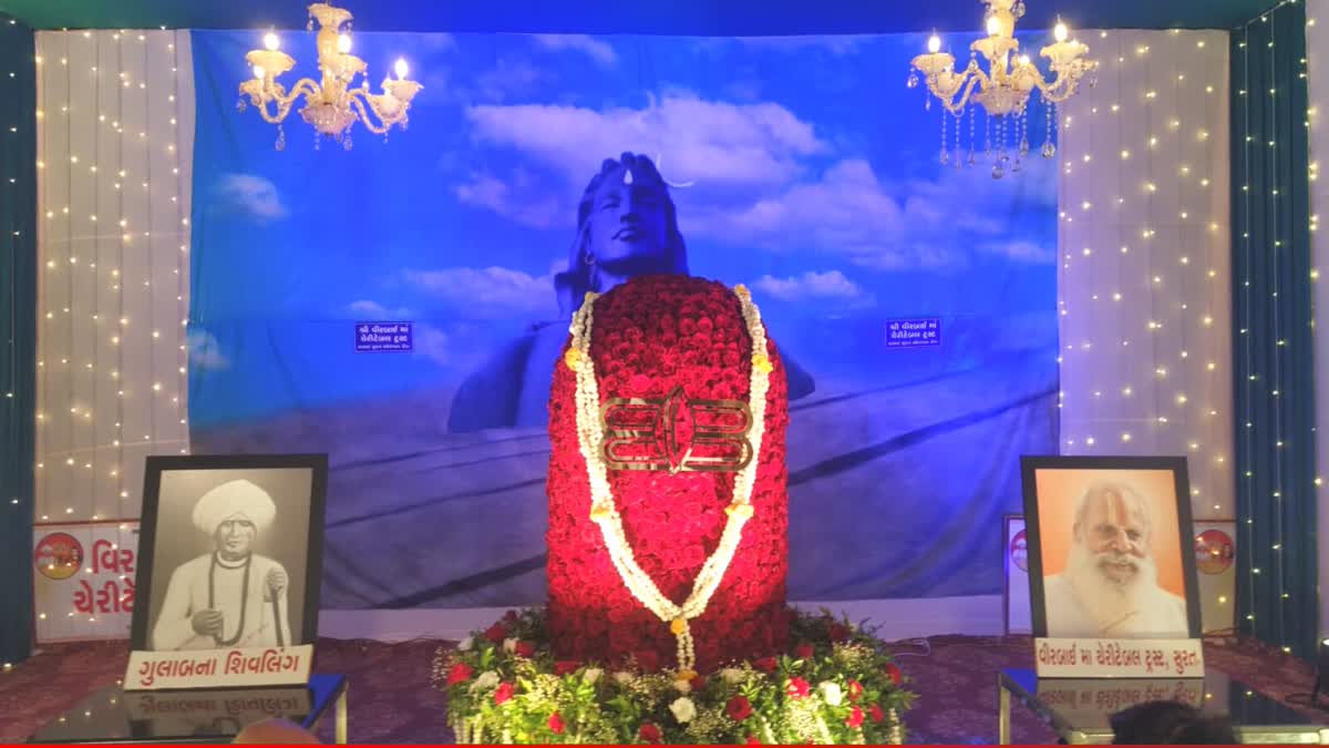 holy-month-of-shravan-five-feet-shivling-of-rose-flowers-was-made-in-olpad-taluka