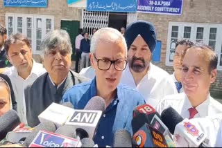 NC Vice President Omar Abdullah talking to the media in Kulgam on Friday, Aug 23, 2024