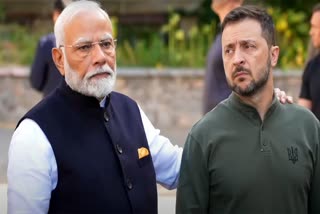 Prime Minister Narendra Modi and Ukrainian President Volodymyr Zelenskyy at Exposition 'Martyrologist' in Kyiv on Friday, August 23, 2024.