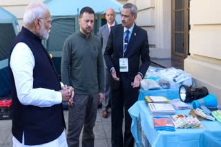 Prime Minister Narendra Modi and Ukrainian President Volodymyr Zelenskyy during presentation of BHISHM cube in Kyiv on Friday, August 23, 2024.