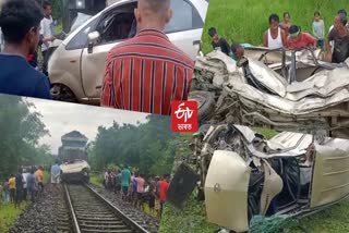 Tata Nano was hit by a train in jonai