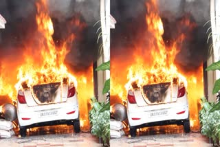 Car caught fire in Dehradun