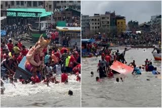 Boat used for Andhericha Raja Ganesh idol immersion capsizes into sea, two persons injured