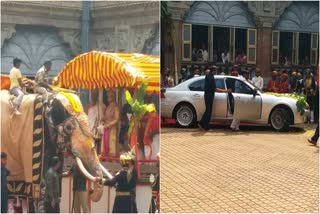 Dussehra Celebration  Yaduveer Wadiyar performed Ayudha pooja  Royal family Yaduveer Wadiyar  Dussehra Celebration Mysuru  Dussehra Celebration Mysuru palace  ദസറ ആഘോഷത്തിൽ തിളങ്ങി മൈസൂരു  ആയുധ പൂജ നടത്തി രാജാവ് യദുവീർ വാഡിയാർ  ദസറ ആഘോഷം  മൈസൂർ കൊട്ടാരത്തിൽ ആയുധ പൂജ  ദസറ ആഘോഷവേളയിൽ പ്രകാശപൂരിതമായ മൈസൂർ കൊട്ടാരം