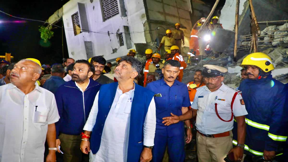 Karnataka Deputy Chief Minister D.K. Shivakumar visited the site of the collapse on Tuesday night