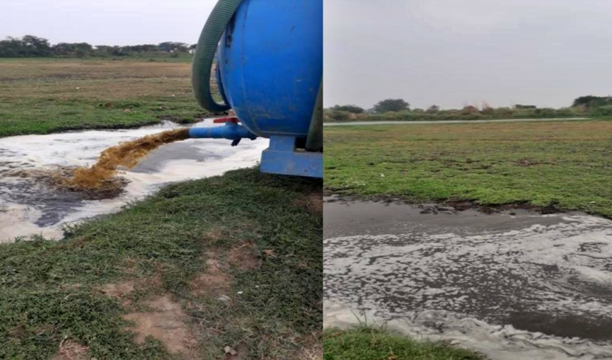 factory waste water injecting to yamuna river