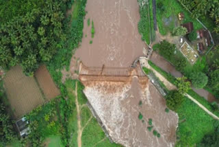 Drone camera view of flooded Noyyal River in Coimbatore