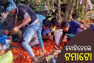 tomato truck overturned in Samabalpur