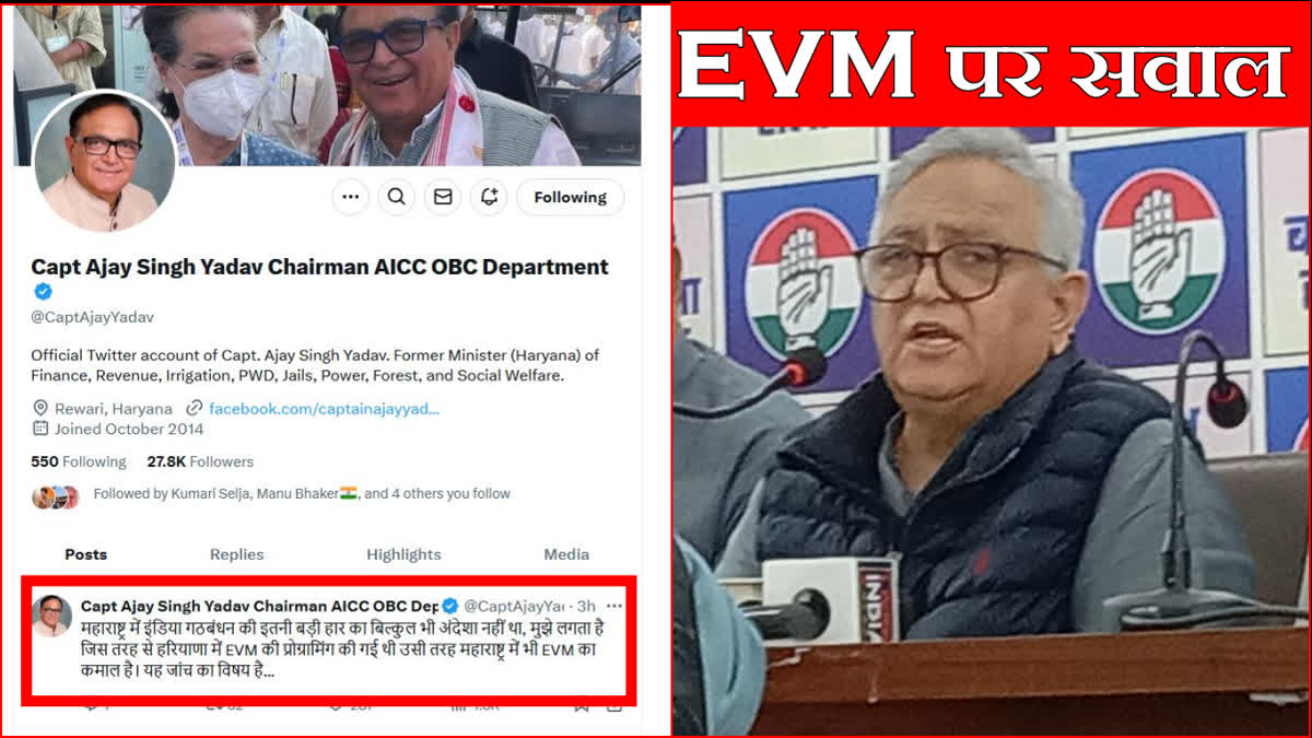 Congress Captain Ajay Yadav raised questions on EVM after Maharashtra Defeat Haryana CM Nayab Singh Saini on Mahayuti Victory