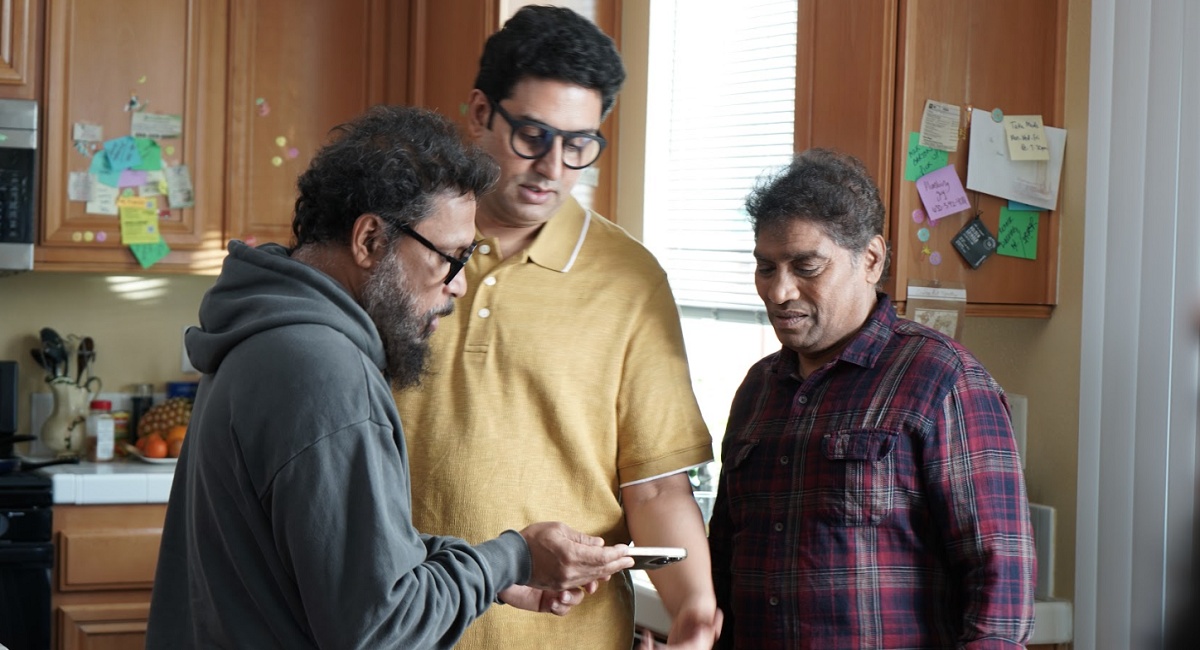 Director Shoojit Sircar with Abhishek Bachchan and Johnny Lever