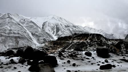 A glimpse of the snow-clad area at the Mughal road after the upper reaches of the Jammu & Kashmir receive a fresh snowfall, in Poonch. The met has forecast fresh rains and snowfall in Jammu and Kashmir