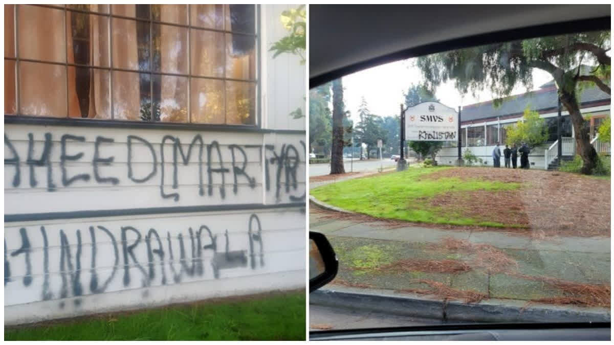 Hindu temple vandalised with anti-India graffiti in USa by khalistani supporter in Shree Swaminarayan Mandir in Newark Bay Area