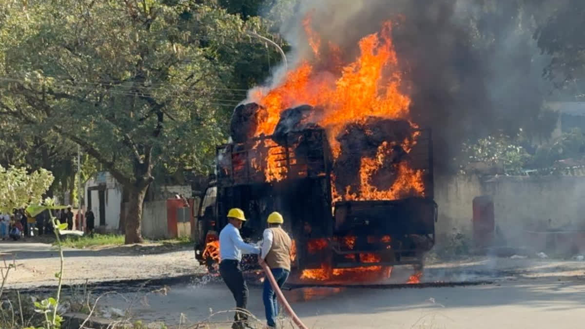 Truck loaded with red Chili caught fire