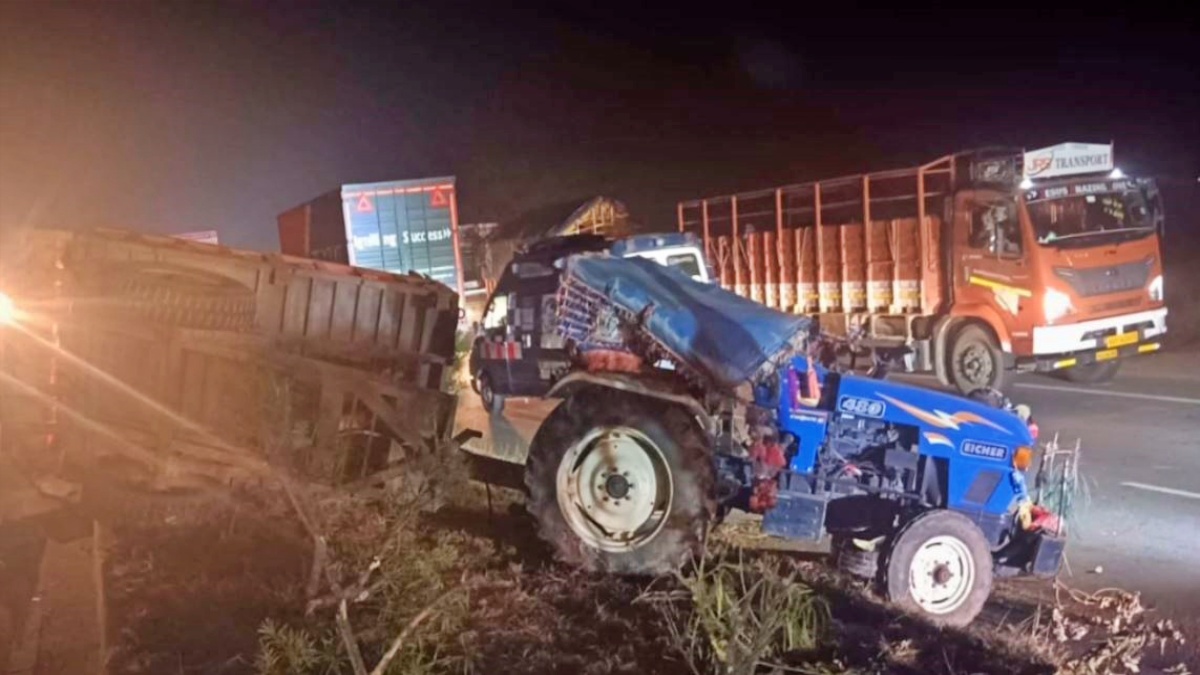 Tractor damaged in accident