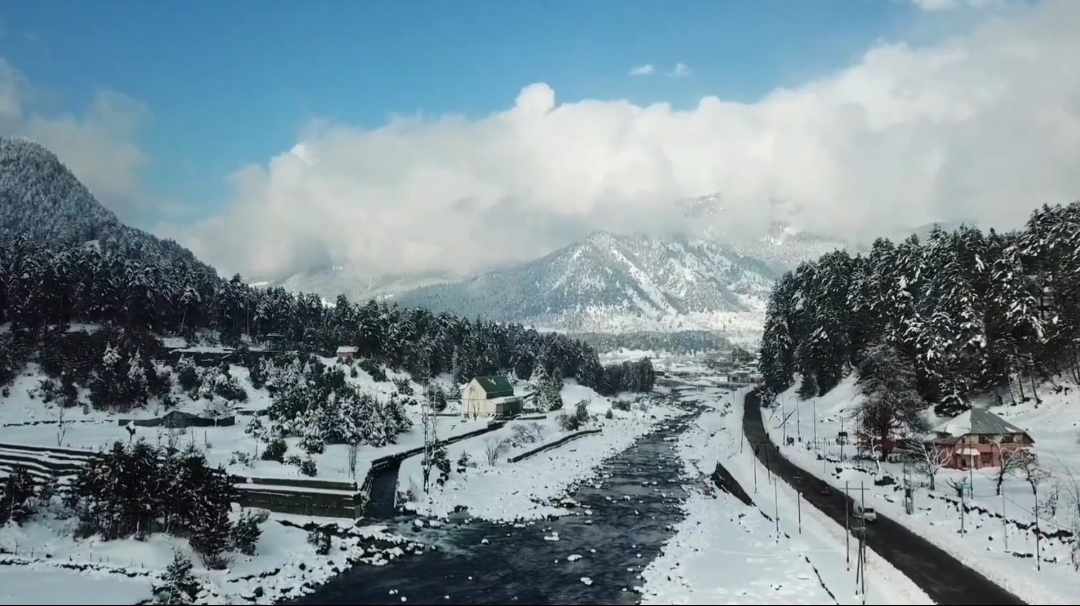 A view of snow covered landscape in Kashmir