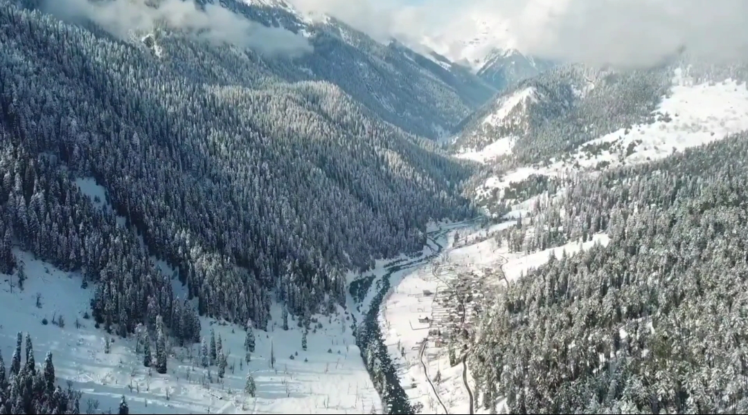 A view of snow covered landscape in Kashmir