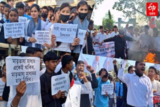 AASU protest at Charaideo regarding medium controversy