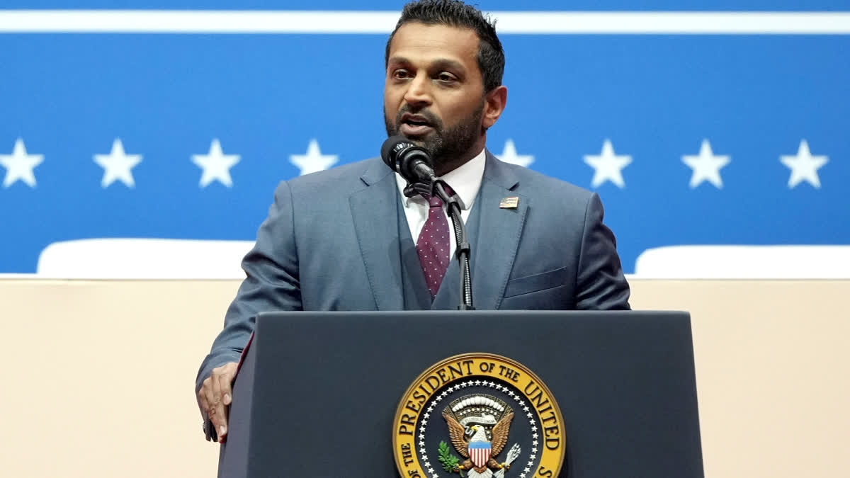 Kash Patel, President Donald Trump's pick to be the director of the FBI, speaks at an Inauguration parade in Washington, Monday, Jan. 20, 2025.