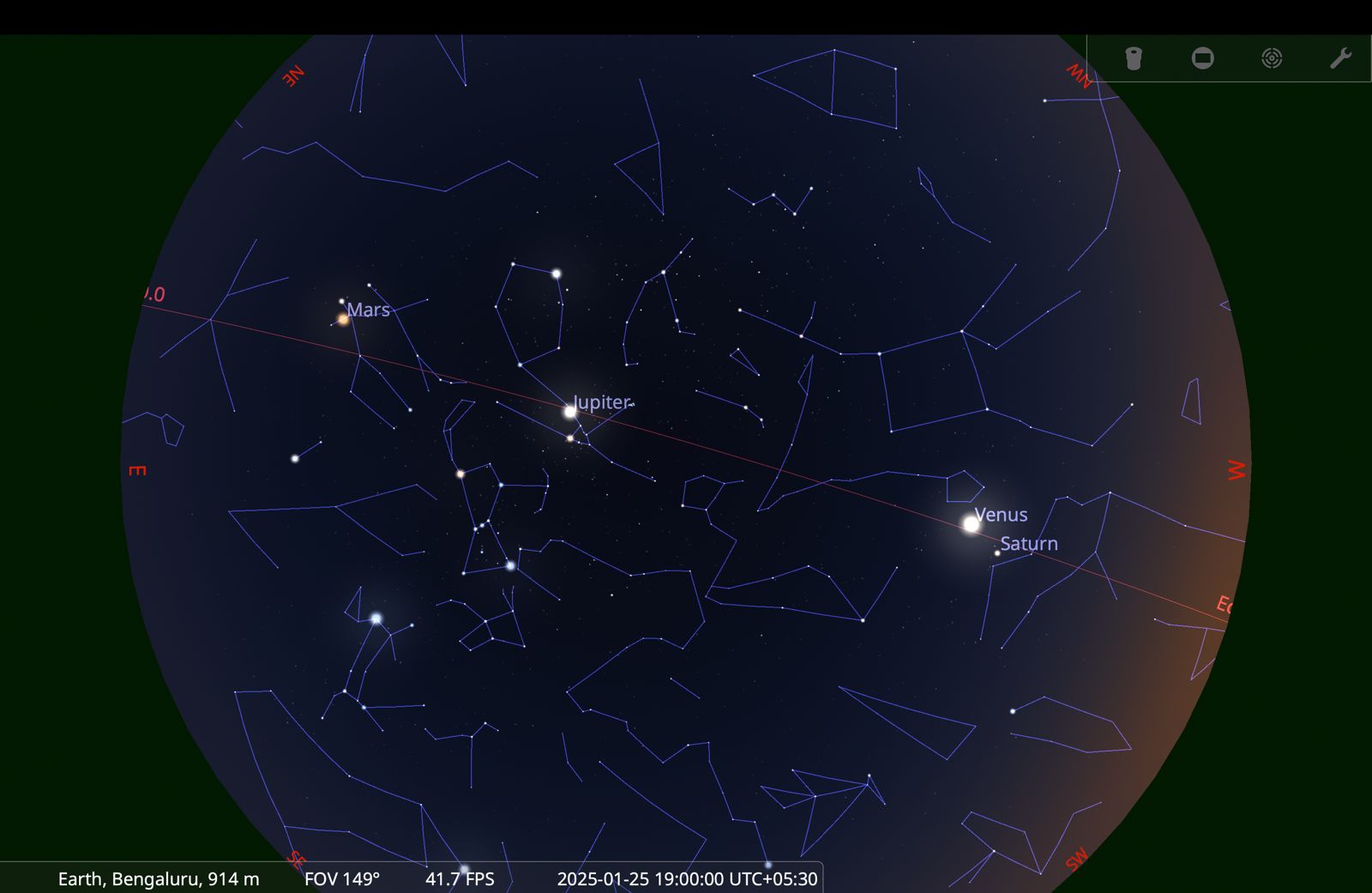 Bengaluru sky forecast on January 25 at 7 PM, taken from Stellarium