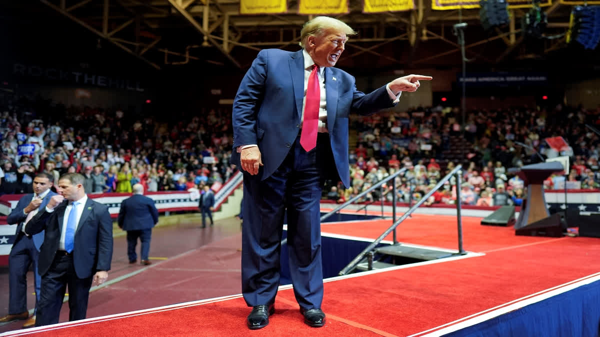 Republican presidential candidate former President Donald Trump gestures at a campaign rally Friday, Feb. 23, 2024, in Rock Hill, S.C. (AP Photo)