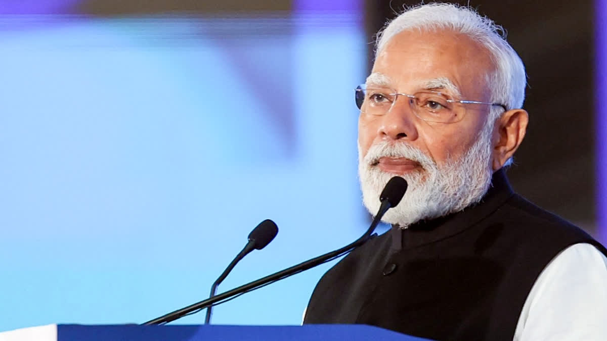 Prime Minister Narendra Modi addresses the Global Investors Summit 2025, in Bhopal on Monday.