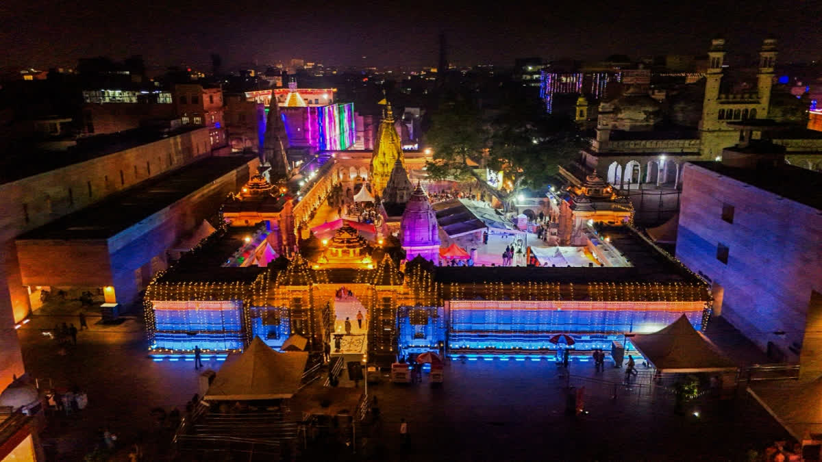 Kashi Vishwanath Temple is illuminated on the eve of the Diwali festival, in Varanasi