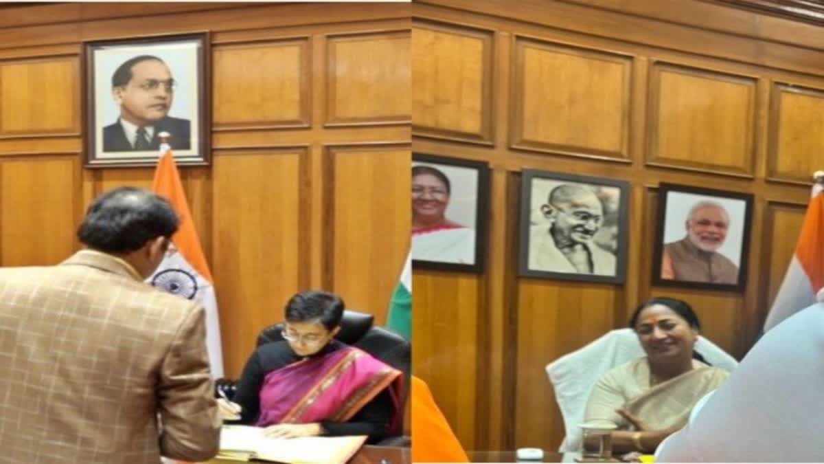 ARVIND KEJRIWAL AGAINST BJP  AMBEDKAR PHOTO REMOVED CM OFFICE  ATISHI MARLENA AGAISNT BJP  AAP BJP