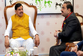 Madhya Pradesh Chief Minister Mohan Yadav in a meeting with Chairman of Adani Group Gautam Adani and other industrialists during Global Investors Summit 2025 at Indira Gandhi Rashtriya Manav Sangrahalaya in Bhopal, Monday, Feb. 24, 2025.