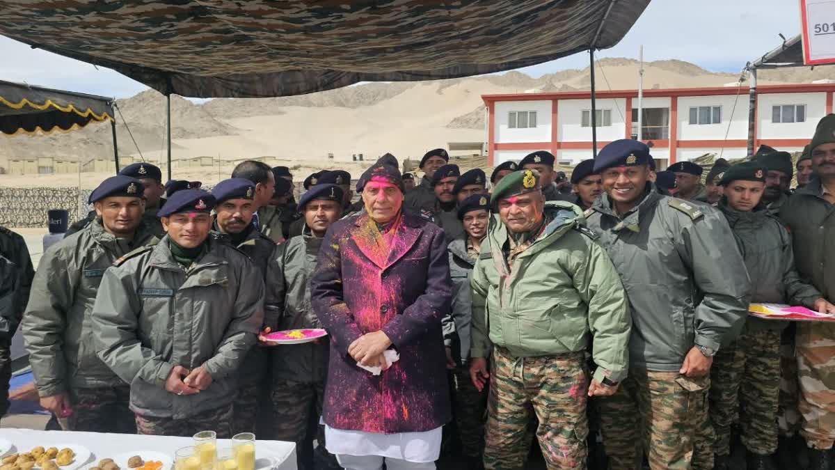 Rajnath Singh celebrates Holi with soldiers in Leh