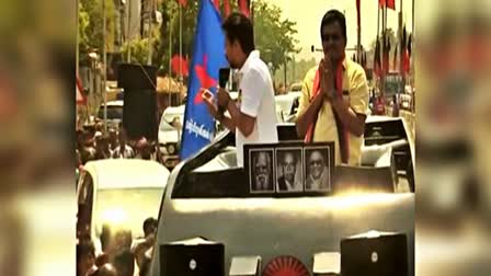 UDHAYANIDHI STALIN  BJP HAS TAKEN AWAY LANGUAGE RIGHTS  THENI ROADSHOW  THANKA TAMIL SELVAN