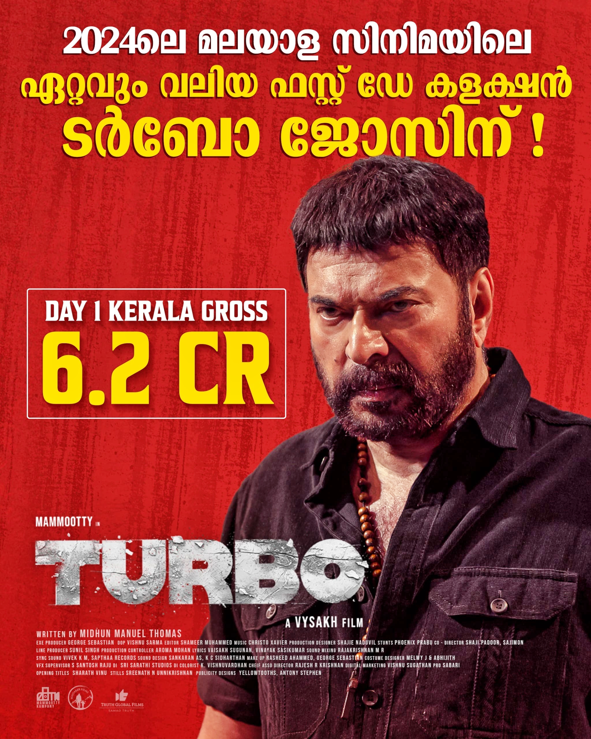 MAMMOOTTY NEW MOVIE  TURBO  TURBO FIRST DAY COLLECTION  TURBO FIRST DAY