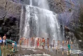 Tourists bathed in the courtallam Falls