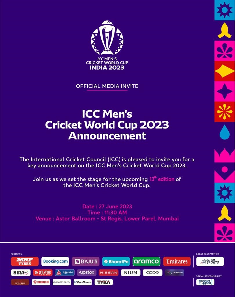 icc odi world cup 2023 schedule expected to be announced on june 27