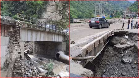 Chandigarh Manali NH Bridge damaged in mandi