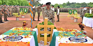 A senior officer paying tributes to the martyred soldiers in Sukma IED blast on Monday.