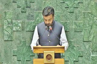 Aga Syed Ruhullah Mehdi, the newly elected MP from Srinagar Lok Sabha constituency, taking his oath in Lok Sabha on Monday, June 24, 2024..