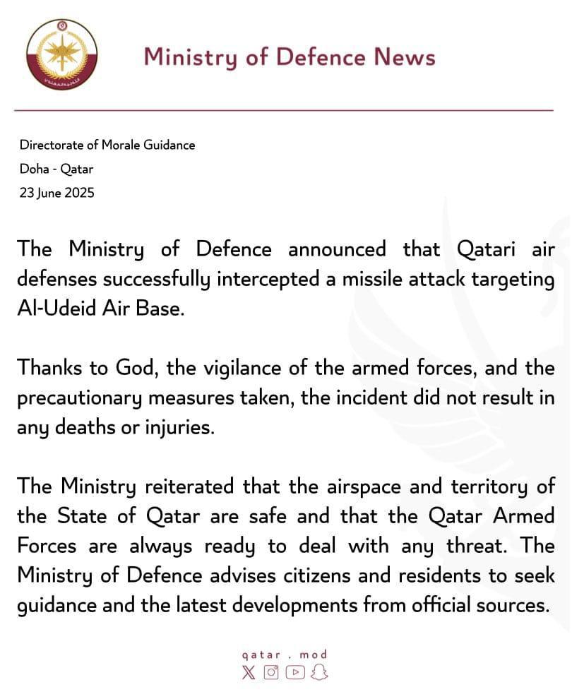 IRAN ATTACK IN QATAR AL UDEID AIR BASE QATAR US AIR BASE IN QATAR IRAN AIRSTRIKE IN QATAR