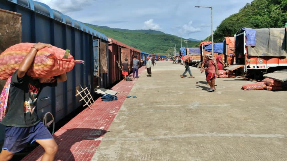 Amid the crisis of food grains and other essential materials in violence-hit Manipur, the first goods train reached the Khongsang railway station in the state’s Tamenglong district from Guwahati on Monday.
