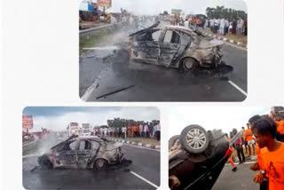 Three Kanwariyas killed in road accident; Agitated mob set car on fire