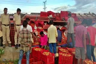 ಟೊಮೆಟೊ ತುಂಬಿದ್ದ ಲಾರಿ ಪಲ್ಟಿ