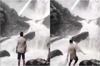 young-man-washed-away-while-watching-waterfalls-in-karnataka-video-viral